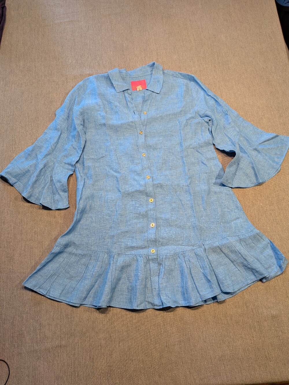Lilly Pulitzer Women's Blue Linen Button Up Long Sleeve Shirt Size Small (S)